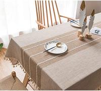 CoutureBridal Beige Nappe Rectangulaire 140x200cm Coton et Lin Nappe de Jardin Pompon Décoration Imperméable Anti Tache Carreaux Nappe Cuisine Picnic Partie - Faite à la Main