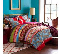 CoutureBridal Housse de Couette 200x200cm + 2 taie d'oreiller 65x65cm 2 Personne Adulte Coloré Bleu Rouge Bohême Boho Parure de Lit Linge de lit Avez Fermeture Éclair
