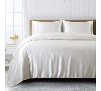 CoutureBridal Housse de Couette 200x200cm + 2 taie d'oreiller 65x65cm Blanc Parures de lit Ado Adulte 2 Personne Satin la Soie Lisse Linge de lit