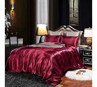 CoutureBridal Housse de Couette 200x200cm + 2 taie d'oreiller 65x65cm vin Rouge Parures de lit Ado Adulte 2 Personne Satin la Soie Lisse Linge de lit