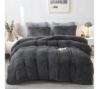 CoutureBridal Housse de Couette 200x200cm Gris Anthracite Peluche Flanelle Hiver Chaude Duveteuse Parure de lit 2 Personnes 3 pièces avec Fermeture à Glissière + 2 Taies d'oreiller 65x65cm