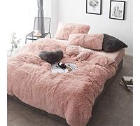 CoutureBridal Housse de Couette 200x200cm Rose Peluche Flanelle Hiver Chaude Duveteuse Parure de lit 2 Personnes 3 pièces avec Fermeture à Glissière + 2 Taies d'oreiller 65x65cm