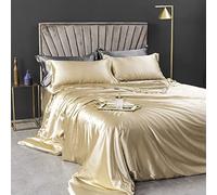 CoutureBridal Housse de Couette 220x240cm + 2 taie d'oreiller 65x65cm Or Parures de lit Ado Adulte 2 Personne Satin la Soie Lisse Linge de lit