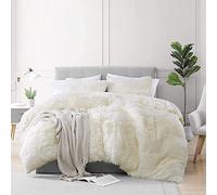 CoutureBridal Housse de Couette 220x240cm Blanc Crème Peluche Flanelle Hiver Chaude Duveteuse Parure de lit 2 Personnes 3 pièces avec Fermeture à Glissière + 2 Taies d'oreiller 65x65cm