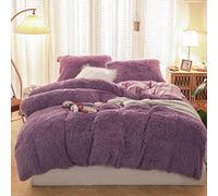 CoutureBridal Housse de Couette 220x240cm Violet Peluche Flanelle Hiver Chaude Duveteuse Parure de lit 2 Personnes 3 pièces avec Fermeture à Glissière + 2 Taies d'oreiller 65x65cm