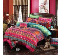 CoutureBridal Housse de Couette 240x260cm + 2 taie d'oreiller 65x65cm 2 Personne Ado Fille Adulte Coloré Rouge Bohême Boho Indienne Parure de Lit Linge de lit