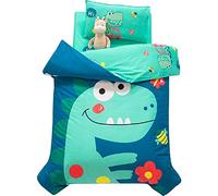 CoutureBridal Parure de lit pour Enfant avec Housse de Couette Réversible 100x135cm Bleu Vert Dinosaure + 1 taie d'oreiller 40x60cm Bebe Garçon Lit Linge de lit 1 Personne Avez Fermeture Éclair