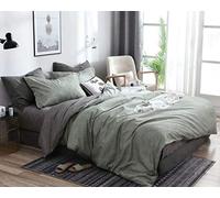 CoutureBridal Sets de Housse de Couette 220x240cm + 2 taie d'oreiller 65x65cm Adulte Vert Gris Anthracite Réversible Parure de Lit 2 Personne Avez Fermeture Éclair