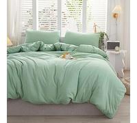 CoutureBridal Vert Clair Housse de Couette 140x200cm + 1 taie d'oreiller 65x65cm Ado Adulte Réversible Parure de Lit Bicolore 1 Personnes avec Fermeture Éclair