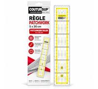Coutursup - Règle Patchwork 30 x 5 cm - Acrylique Transparent - Jaune | Graduations en cm et repères d'angles 30°, 45° et 60°