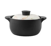 Couvercle à double poignée en céramique pure, 2,2 litres, motif dessin animé, plat rond noir, cocotte en argile, casserole en terre cuite, ustensiles de cuisine en céramique avec couvercle blanc