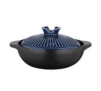 Couvercle à double poignée en céramique soupière avec feu ouvert - Plat rond noir en céramique - Casserole en terre cuite - Batterie de cuisine en céramique avec couvercle résistant à la chaleur (1,8