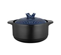 Couvercle à double poignée en céramique soupière avec feu ouvert - Plat rond noir en céramique - Casserole en terre cuite - Batterie de cuisine en céramique avec couvercle résistant à la chaleur (1,8
