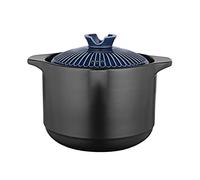 Couvercle à double poignée en céramique soupière avec feu ouvert - Plat rond noir en céramique - Casserole en terre cuite - Batterie de cuisine en céramique avec couvercle résistant à la chaleur (1,8