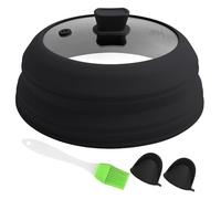 Couvercle anti-éclaboussures en verre pour micro-ondes - Couvercle pliable avec poignée en silicone pour casserole, assiette et bol - 30 cm - Noir