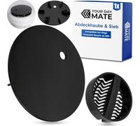Couvercle avec filtre à cheveux pour écoulement de douche, Ø 115 mm, compatible avec Viega Tempoplex à partir de l'année de construction 2006, couvercle noir en ABS ASA et filtre à cheveux