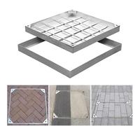 Couvercle Cadre Trou D'homme Acier Inoxydable Couvercle D'accès Aux Égouts Invisible Carré Encastré Avec Base Couvercle Fosse Septique Métal Robuste Classe B For Allée Cour Patio(19.5''x19.5''x2'')
