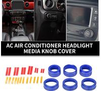 Couvercle D'Anneau De Bouton De Commutation De Climatisation De Phare De Contrôle Multimédia - Pour Jeep Wrangler 2018-2023 Alliage D'Aluminium Bleu - 6 Pcs