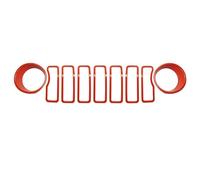 Couvercle D'anneau De Calandre Et Anneau Phare Voiture Accessoires Décoratifs En Fiber Carbone Rouge Noir Blanc Pour Jeep Wrangler JL 2024 Calandre Avant Voiture(Rouge)