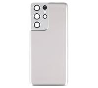 Couvercle de Batterie de Rechange Compatible avec Samsung Galaxy S21 Ultra 5G SM-G998B SM-G998U SM-G998W G998N Coque arrière en Verre rétro + Cadre d'objectif + adhésif Double Face (Blanc)