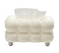 Couvercle de boîte à mouchoirs décoratif, Porte-mouchoirs à Bulles esthétique Moderne avec mécanisme Ressort et Pieds en Perles d'argent pour la décoration de la Maison, Blanc