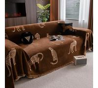 Couvercle de Canapé Chenille Animal Léopard, Protecteur de Meubles À Gratter Anti-Chat pour la Serviette de Canapé Couvre-lit À Coussin 2/3/4 Brown 180 * 460cm