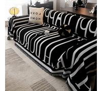 Couvercle de Canapé Lavable, Couvercles Canapés de Chenille Doux 1 2 3 4 Places, Assorties de Meubles de Salon Multi-Saison, avec Pavillon avec Glands Black 180 * 460CM