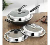 Couvercle de casserole en acier inoxydable avec couvercle en verre pour woks et poêles, convient pour 30 à 42 cm, design debout résistant à la chaleur, pour grand wok en fer (36 cm)