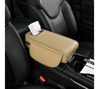Couvercle de console centrale, for Highlander 2020 2021 2022 2023 2024 2025, Pu Leather Covers Arm Rest Cushion with Storage Bags Tissue Box Interior Accessories(Beige)