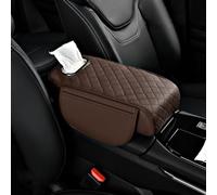 Couvercle de console centrale, for Highlander 2020 2021 2022 2023 2024 2025, Pu Leather Covers Arm Rest Cushion with Storage Bags Tissue Box Interior Accessories(Coffee)