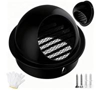 Couvercle de grille d'aération murale ronde en acier inoxydable avec accessoires, hotte sortie d'air for extracteurs 70, 80, 110, 150, 180 et 200 mm(Black,180mm/7in)