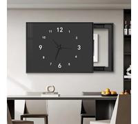 Couvercle De Panneau Électrique Mural avec Horloge, Installation Simple Cache Tableau Electrique Art Mural Boîte À Compteurs Chambre À Coucher(Black 3,60 * 50cm/23.6 * 19.7in)
