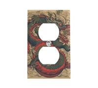 Couvercle de prise de courant beige à motif de dragon, plaque murale standard américaine avec vis - En acier inoxydable résistant à la chaleur et aux chocs pour décoration d'intérieur