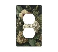 Couvercle de prise de courant botanique hortensias et fougères - Plaque murale décorative pour cuisine, salle de bain - Dimensions : 7 x 11,4 cm