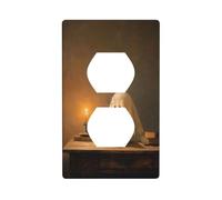 Couvercle de prise de courant de bureau vintage en bois avec motif fantôme - Plaque murale décorative pour cuisine, salle de bain - Dimensions : 7 x 11,4 cm