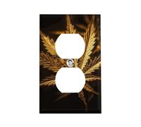 Couvercle de prise de courant duplex en acier inoxydable - Plaque murale - Taille standard - Décoratif - Cannabis doré - Pour cuisine, salle de bain, décoration d'intérieur