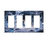 Couvercle de prise de courant en forme de cerf dans la forêt de cristal, plaque murale à 4 interrupteurs cachés, plaque frontale en thermoplastique pour décoration de prise de courant, taille 21 x 12
