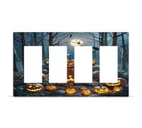 Couvercle de prise de courant terrifiante citrouille dans la forêt caché à vis cachées en polycarbonate thermoplastique 4 bandes Plaque murale décorative tendance pour maison de taille 21,1 x 11,9 cm