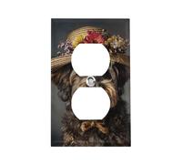 Couvercle de prise duplex en acier inoxydable - Plaque murale - Taille standard - Chat portant un chapeau de paille - Couvertures de prise électrique - Pour cuisine, salle de bain, décoration