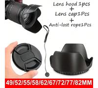 Couvercle de protection de l'objectif de l'appareil photo avec dragonne, pare-soleil, compatible avec Nikon/Pentax/Olympus/DSLR, tailles : 49 mm/52 mm/55 mm/58 mm/62 mm/67 mm/72 mm/77 mm/82 mm 67MM,55