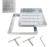 Couvercle de puits et cadre en aluminium - Couvercle de regard intégré - Carré - Pour jardin, cours - Argenté - 400 x 400 x 55 mm