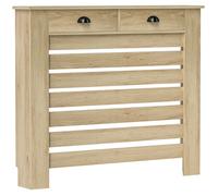 Couvercle de radiateur - HOMCOM - grille à lattes horizontales - avec 2 tiroirs - en bois - 111 x 19 x 95,5 cm - chêne