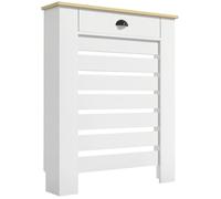 HOMCOM Couvercle de radiateur, cache radiateur, grille à lattes horizontales, avec tiroir, pour salon, chambre à coucher, couloir, en bois, 78 x 19 x 95,5 cm, blanc