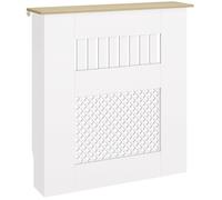 HOMCOM Couvercle de Radiateur en Bois Moderne 78 x 19 x 81 cm Blanc | Cache Radiateur à Lattes, Détails Croisés, Étagère Supérieure, pour Salon, Chambre à Coucher, Couloir