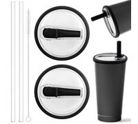 Couvercle de rechange, pour gobelet de 100 ml, avec paille en silicone et brosse, réutilisable, anti-fuite et anti-poussière, avec paille, couvercle de rechange pour accessoires de tasse (noir)