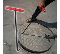 Couvercle de Regard Crochet Crochets de Levage de Couvercle de Regard avec Poignée en Caoutchouc, Outil Crochet Polyvalent à Longue Portée pour Nettoyage d’Égouts(83 cm(32 5/8"))