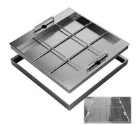 Couvercle de Regard Métallique Encastré, Couvercle Fosse Septique et Cadre en Acier Inoxydable 304, Plaque D'égout Encastré avec Poignée Rétractable pour Béton, Parking(90*90*5cm/35.4*35.4*2.0in)