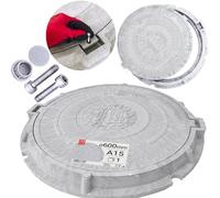 Couvercle de regard rond 600 mm A15 gris clair avec cadre renforcé, plaque de regard en polymère-sable 1,5t, couvercle fosse septique plastique, regard eau pluviale, caniveau exterieur