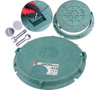 Couvercle de regard rond 600 mm A15 vert avec cadre renforcé, plaque de regard en polymère-sable 1,5t, couvercle fosse septique plastique, regard eau pluviale, caniveau exterieur