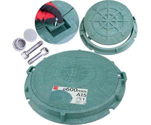 Couvercle de regard rond 600 mm A15 vert avec cadre renforcé, plaque de regard en polymère-sable 1,5t, couvercle fosse septique plastique, regard eau pluviale, caniveau exterieur